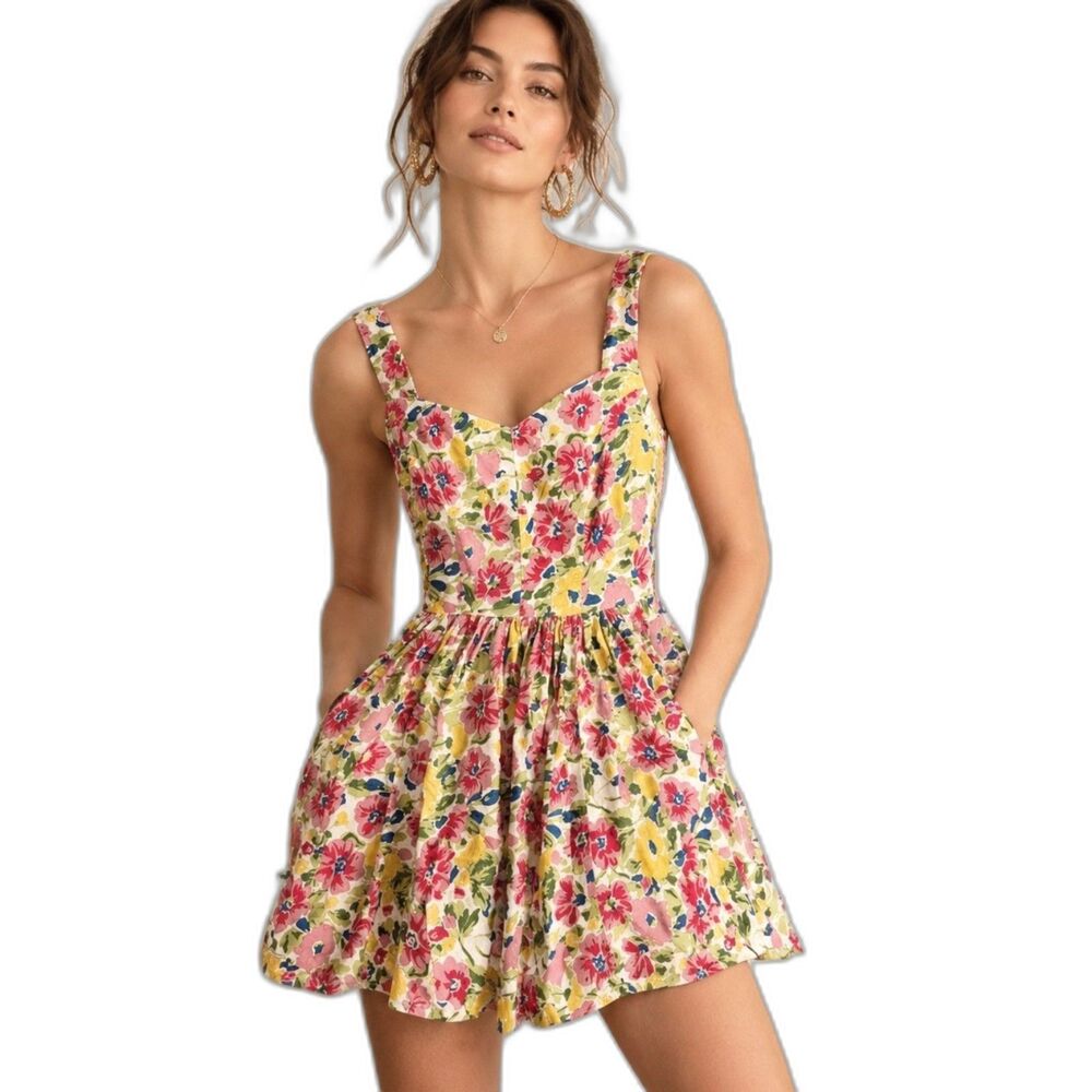 Y2K 90’s Floral Cottagecore Dress Fit & Flare Vintage Brass Plum Petite Retro